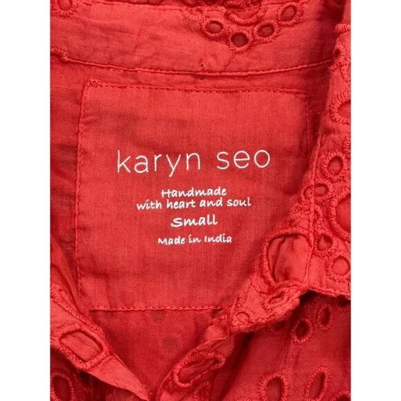 Karyn Seo Womens Sleeveless Dress Red Eyelet Button-Up Cotton Size S - Picture 4 of 8